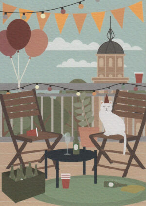 Postkaart Bekurque 04 - Een feestje op het balkon van Jelle X12