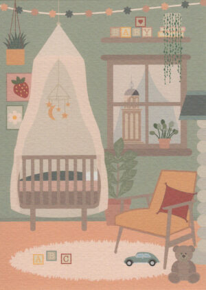 Postkaart Bekurque 12 - De babykamer van Nout X12
