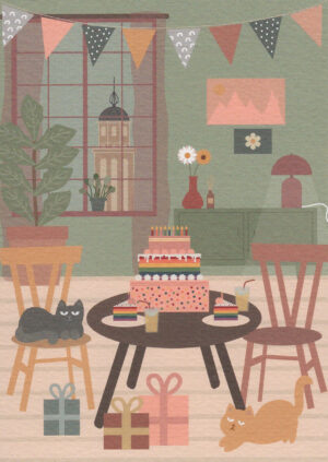 Postkaart Bekurque 14 - Een feestje bij Jaapie en Pippi thuis X12