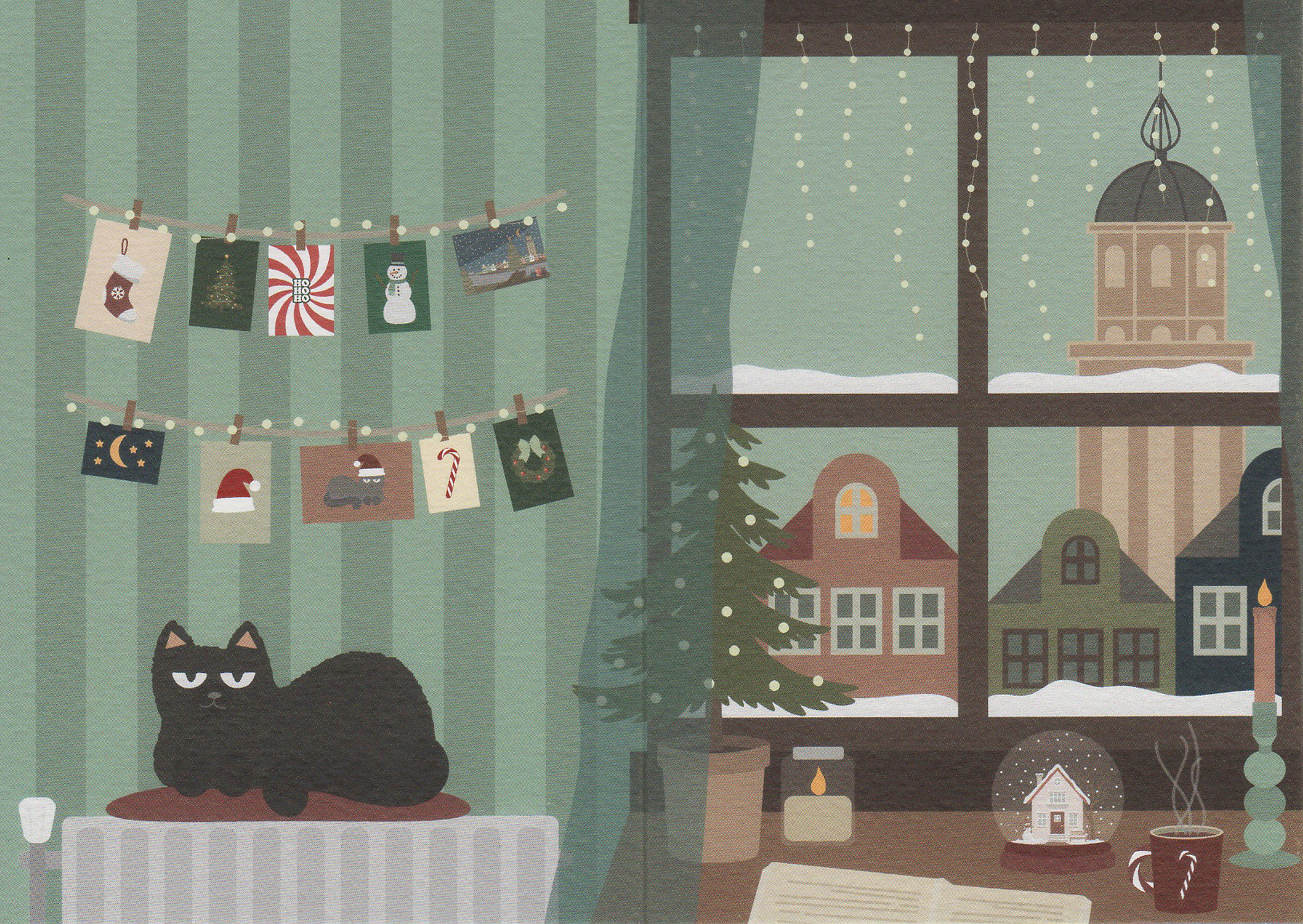 Kerstkaart Deventer - Besneeuwd raam & Lebuinus X6 - Afbeelding 2